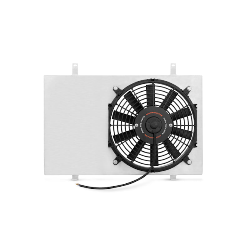 Mishimoto r33/r34 nissan skyline aluminum fan shroud kit - white fan with black wire on side