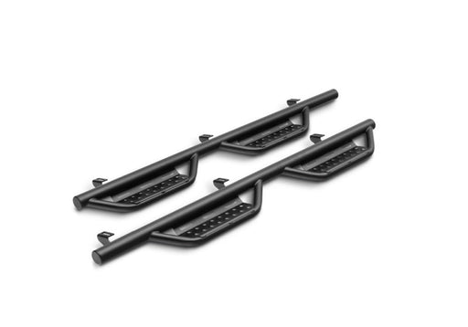 Pair of cab length black nerf steps for ford bronco 4 door displayed - n-fab srw rs nerf step