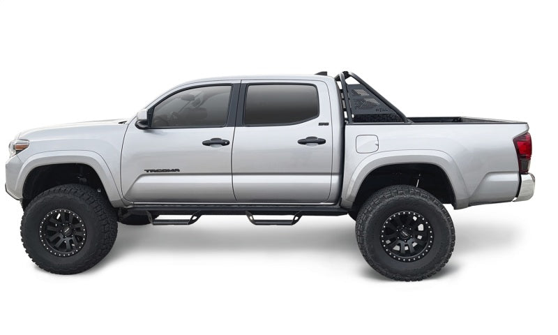 White truck with black wheels and tires - n-fab arc sports bar for toyota tacoma - textured black