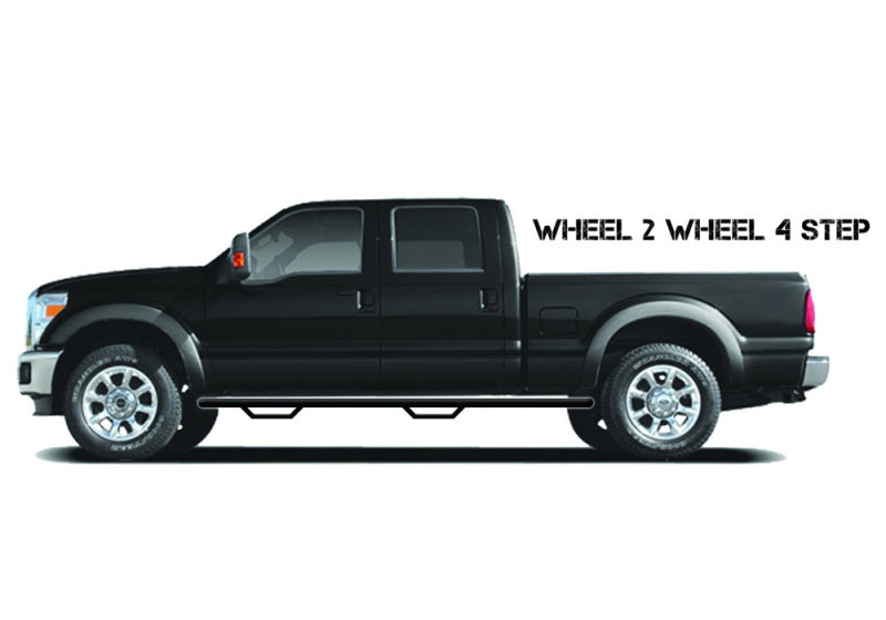 Black truck with n-fab nerf step for 16-17 toyota tacoma double cab featuring wheel 2 wheel design