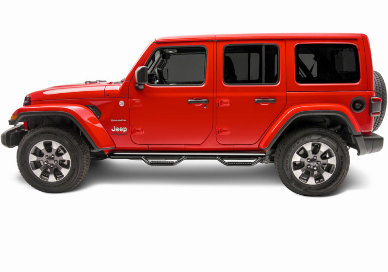 Red jeep wrangler jl with n-fab nerf steps - gloss black