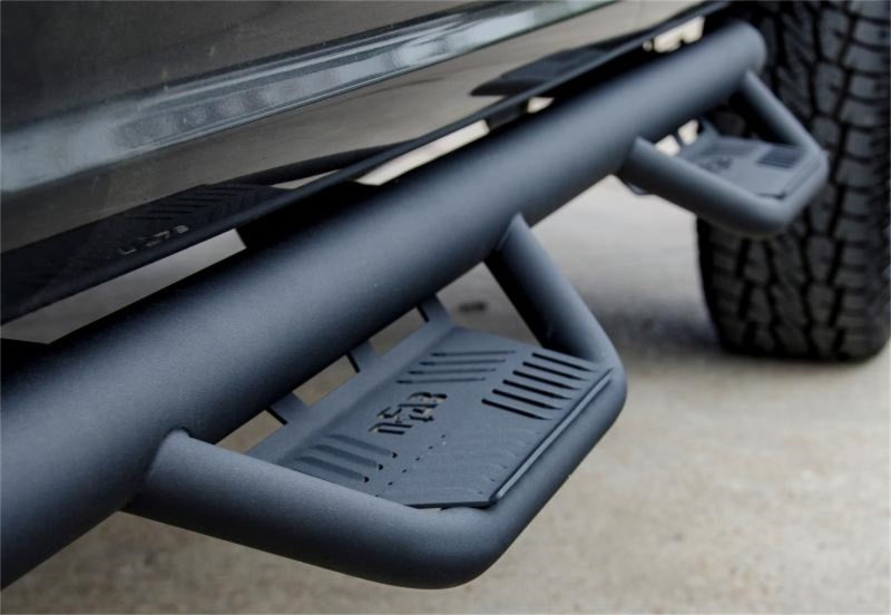 Close up of front bumper bar on n-fab podium lg 16-17 toyota tacoma double cab - tex. Black - 3in