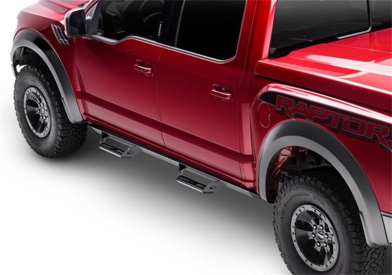 N-fab predator pro step system for toyota 4 runner suv with red truck and black bumper on white background