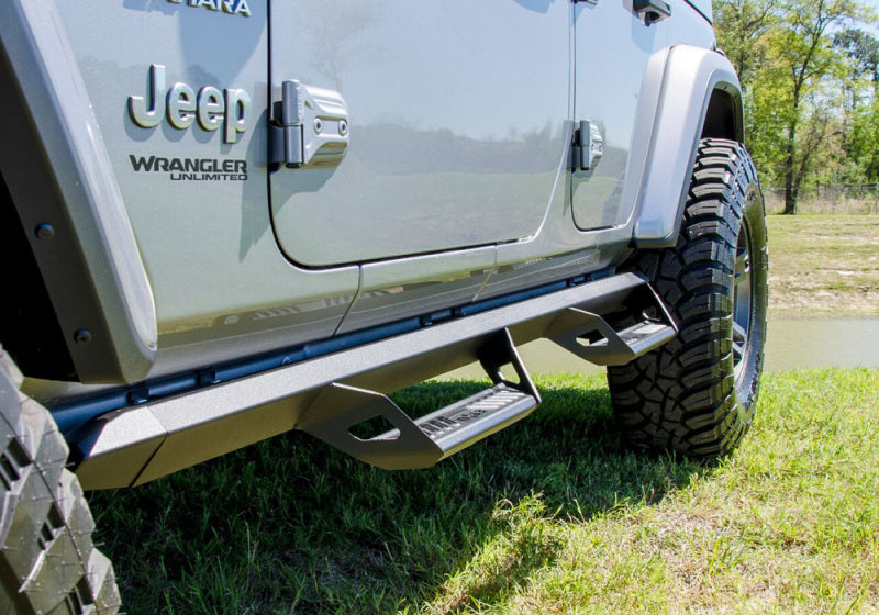 N-fab predator pro step system front bumper with jeep logo