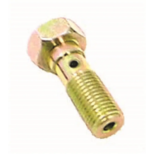 Brass plated Omix brake hose to caliper bolt for 82-86 Jeep CJ Models.