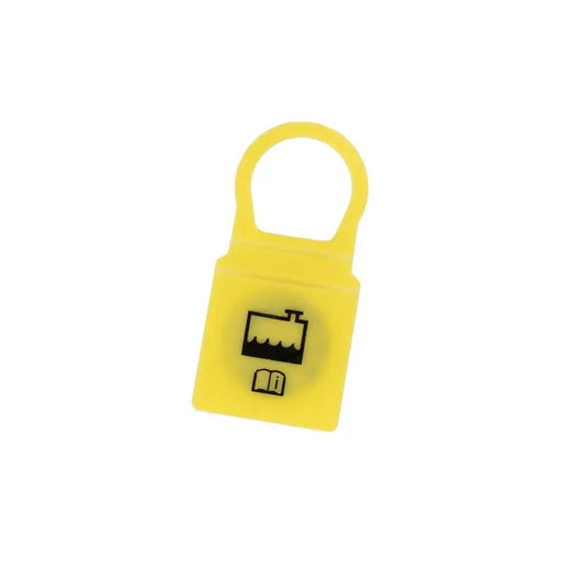 Yellow and black padlock design on Omix Cap Coolant Recovery Tank - 97-06 TJ/XJ/WJ/KJ