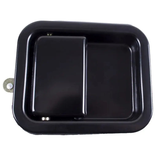 Black plastic tray with metal handle for Omix Paddle Door Handle Black- 81-06 CJ & Wrangler.