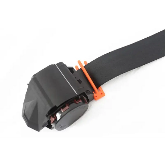 Black belt with orange buckle on Omix Tri-Lock off-road seat.