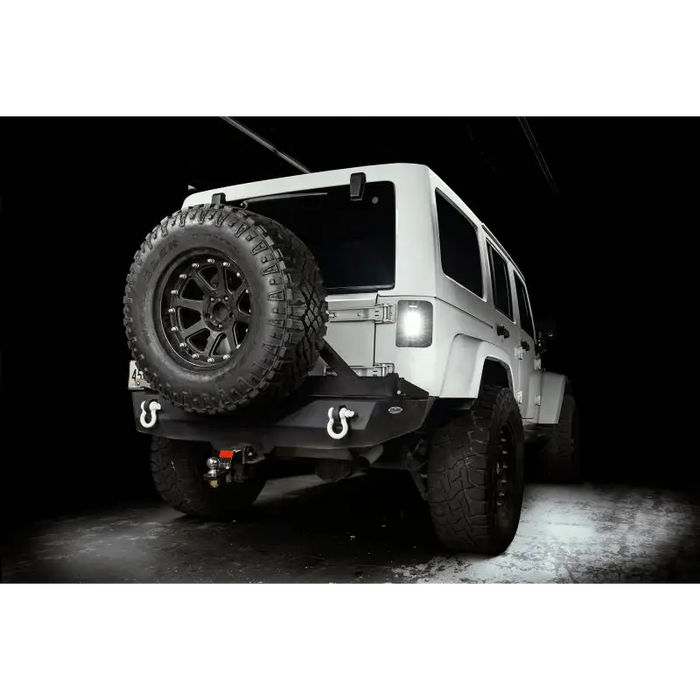 White Jeep with Flush Mount LED Tail Lights parked in garage.