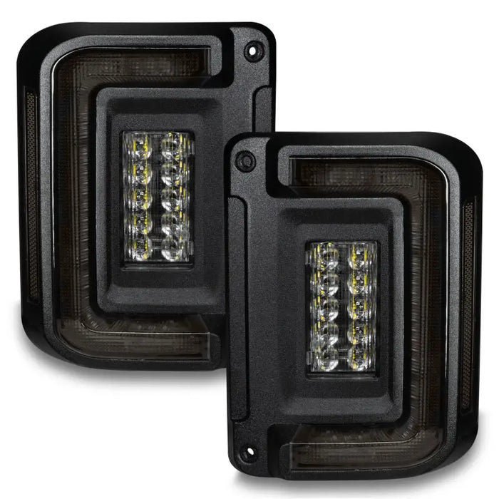 Pair of black flush mount LED tail lights for Jeep Wrangler JK.