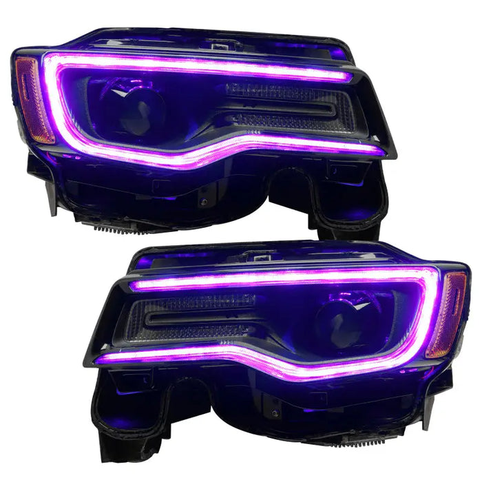 Pair of purple LED headlights for Jeep Grand Cherokee.