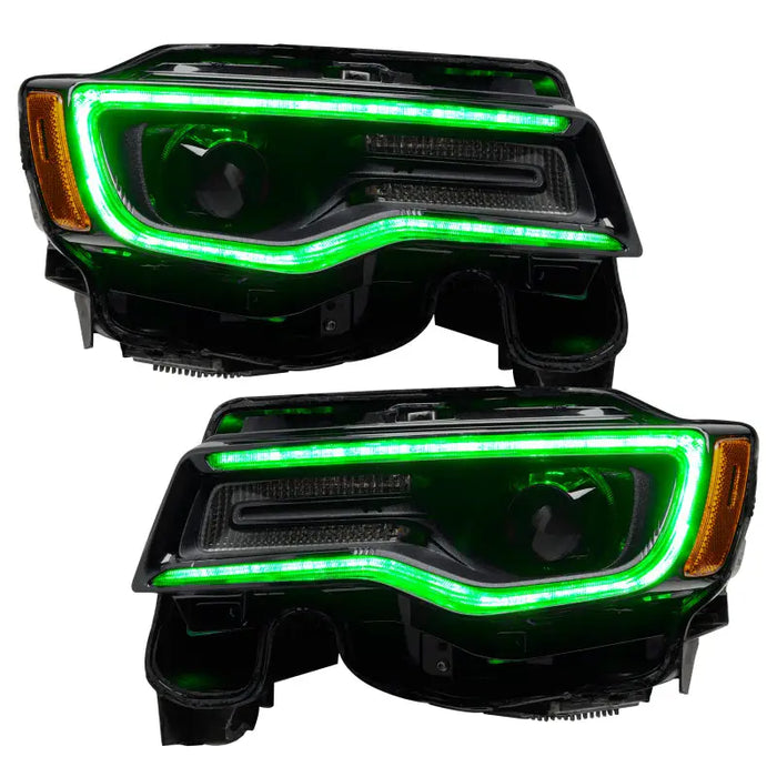 Green LED headlights for Jeep Grand Cherokee - ColorSHIFT Dynamic Upgrade Kit.