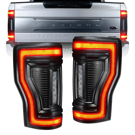 Rear view of Jeep Grand displaying Oracle 17-22 Ford F-250/350 Superduty Flush Mount LED Tail Lights