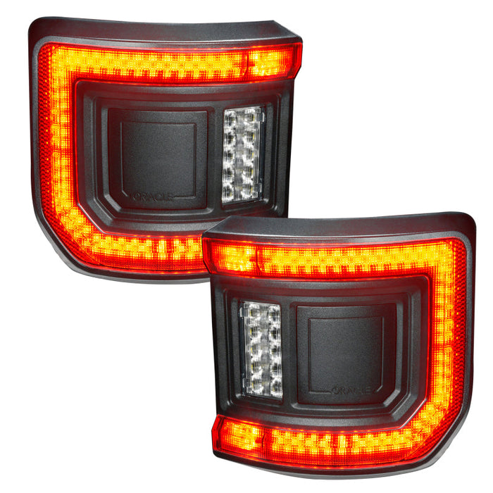 Pair of red led tail lights for ford displayed in oracle 2020+ jeep gladiator jt flush mount led tail lights - tinted lens