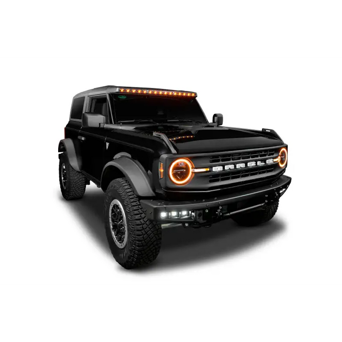 Black truck with integrated Oracle 2021+ Ford Bronco LED light bar system.