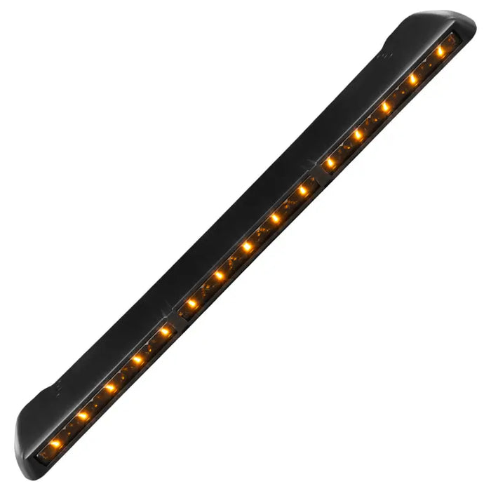 Black LED light bar with orange lights on Oracle 2021+ Ford Bronco Integrated Windshield Roof Light Bar System