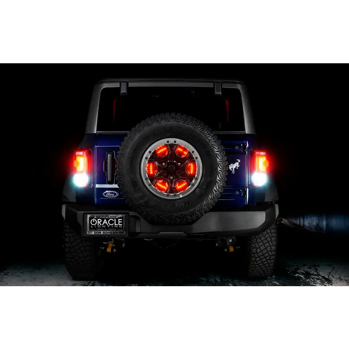 Black Jeep with red LEDs in ORACLE 21-22 Ford Bronco LED Reverse Light Bulb Set