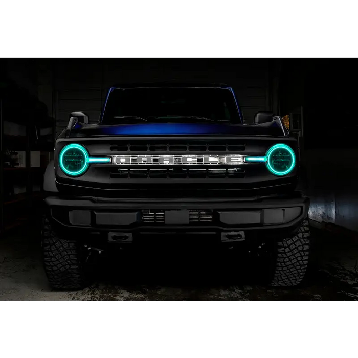 Black truck with blue LED lights - Oracle 21-22 Ford Bronco Headlight Halo Kit w/DRL Bar