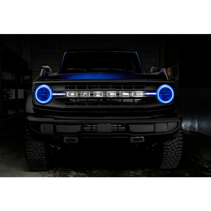 Black Ford Bronco with Blue LED Halo Kit and DRL Bar