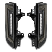 Pair of black front bumper light covers for ford mustang displayed in oracle 21-23 ford bronco flush style led taillights - tinted