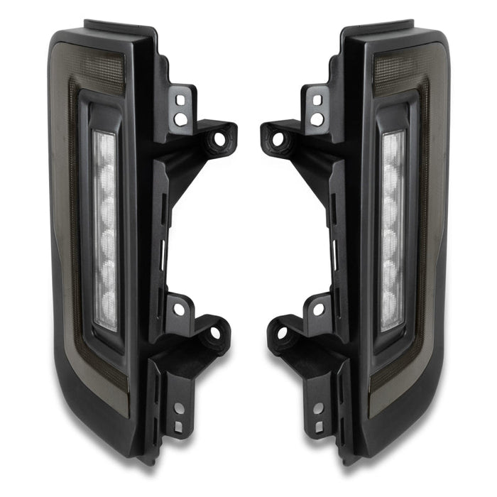 Pair of black front bumper light covers for ford mustang displayed in oracle 21-23 ford bronco flush style led taillights - tinted