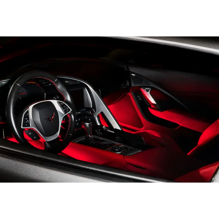 Interior of car with red leather illuminated by Oracle 36in LED Retail Pack - Red.