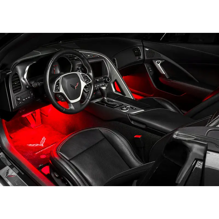 Interior of car with red lights: Oracle 36in LED Retail Pack - Red, perfect for flexible strip lighting in counter sales or Jeep Wrangler.