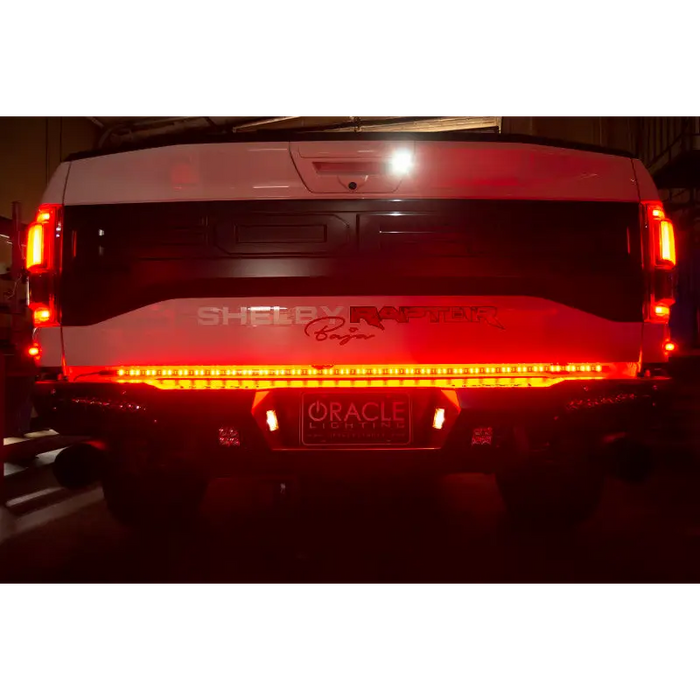 Double row led truck tailgate light bar with red leds.