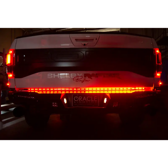 White van with red LED lights, Oracle 60in Double Row LED Truck Tailgate Light Bar