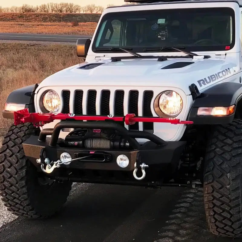 White Jeep with Red Bumper Bar featuring Oracle 7443 18 LED 3-Chip SMD Bulb