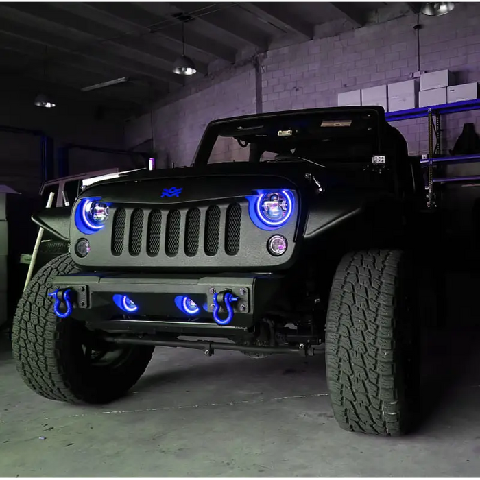 Oracle LED Headlights on Jeep Wrangler with Blue LEDs