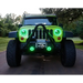 Dynamic green LED lights on Oracle 7in High Powered LED Headlights with black bezel.