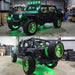 Green LED lights illuminate dynamic Oracle 7in High Powered LED Headlights on jeep - Black Bezel