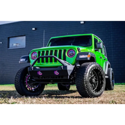 Green Jeep with Black Rim and Pink Bumper - Oracle 7in High Powered LED Headlights - Dynamic Color