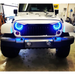 White Jeep with Blue LED Lights - Oracle 7in Dynamic Color LED Headlights - Black Bezel