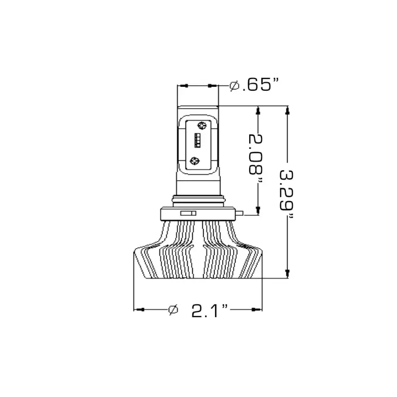 Drawing of a bright LED headlight bulb - Oracle 9005 4000 Lumen (Pair) 6000K