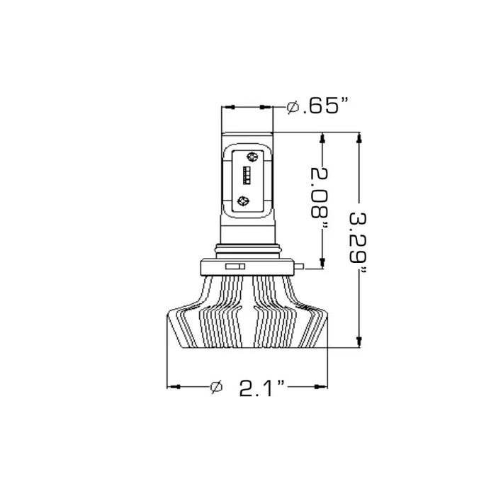 Drawing of a bright LED headlight bulb - Oracle 9005 4000 Lumen (Pair) 6000K