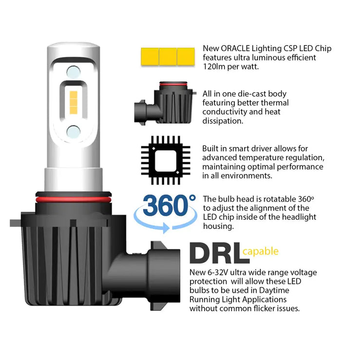 Oracle 9006 VSeries LED Headlight Bulb Conversion Kit - 6000K, factory halogen bulb upgrade with invisible light technology.