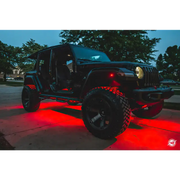 Jeep with red LED rock light kit - Oracle Bluetooth + RF ColorSHIFT