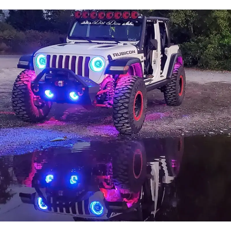 White jeep with blue lights - Oracle Bluetooth + RF Underbody Rock Light Kit - 8 PCS - ColorSHIFT.