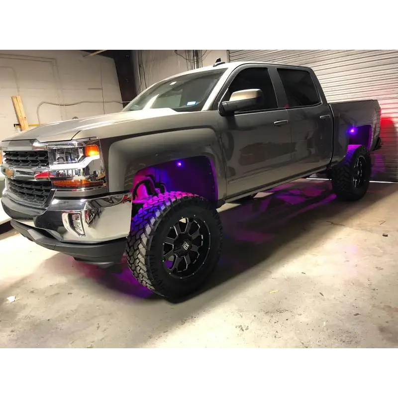 Silver truck with purple lights - Oracle Bluetooth + RF Underbody Rock Light Kit - 8 PCS - ColorSHIFT.