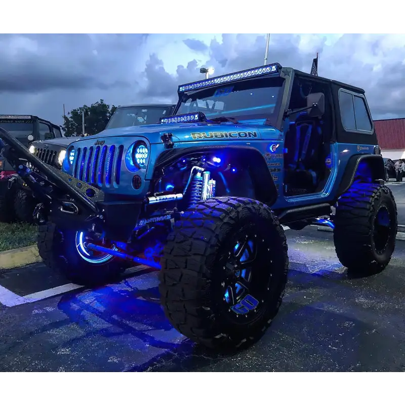 Blue Jeep with Oracle Bluetooth + RF Underbody Rock Light Kit - 8 PCS - ColorSHIFT