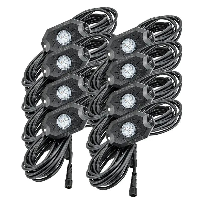 4 pack of ColorSHIFT LED rock lights for outdoor lighting.