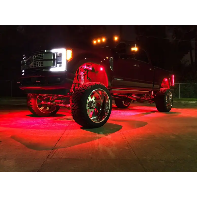 ColorSHIFT rock light kit with red lights on truck