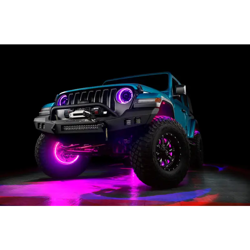 Purple light on Jeep from Oracle ColorSHIFT Rock Light Kit.