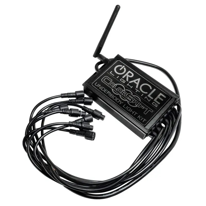 Black cable connected to white background on Oracle Bluetooth + RF Underbody Rock Light Kit - 8 PCS - ColorSHIFT