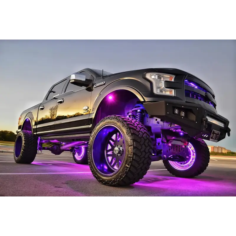 Oracle ColorSHIFT rock light kit with purple lights on truck