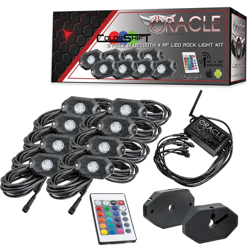Oracle Bluetooth + RF Underbody Rock Light Kit - 8 PCS - ColorSHIFT with remote control displayed.