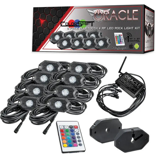 Oracle Bluetooth + RF Underbody Rock Light Kit - 8 PCS - ColorSHIFT with remote control displayed.