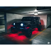 Oracle Bluetooth + RF Underbody Rock Light Kit - 8 PCS - ColorSHIFT in parking lot with red lights
